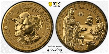 2020-W $10 Mayflower 400th Anniversary Reverse Proof PR70