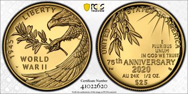 2020-W $25 End of World War II 75th Anniv. PR69DCAM