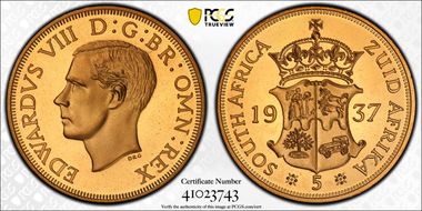 "1937" (2000) "5 Shil" FC26c Edward VIII PE Bronze Fantasy PR67