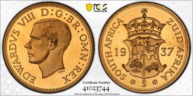 "1937" (2000) "5 Shil" FC26c Edward VIII PE Bronze Fantasy PR66
