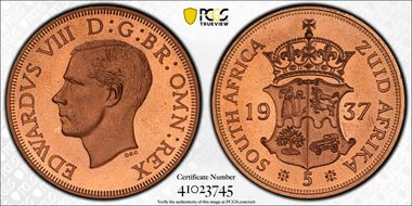 "1937" (2000) "5 Shil" FC26 Edward VIII PE Var Copper PR66RB