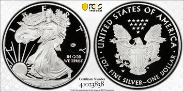 2020-W  $1 Silver Eagle - v75 Privy First Strike PR69DCAM