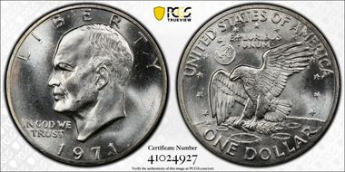 1971-S $1 FS-401, Peg Leg MS64