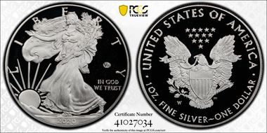 2020-W  $1 Silver Eagle - v75 Privy First Strike PR69DCAM