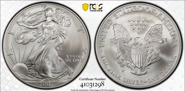 2007-W $1 Burnished Silver Eagle SP70