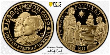 2020-W $10 Mayflower 400th Anniversary U.S Gold Proof Set First Strike PR70DCAM