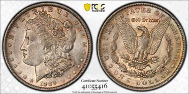 1889-O $1 VAM 20A Weak E Rev AU55