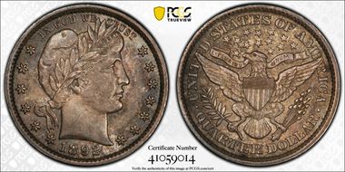 1892 25C AU58