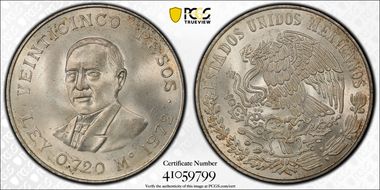 1972-Mo 25 Peso Juarez KM-480  Ag MS65