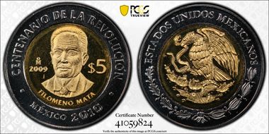 2009-Mo 5 Peso Filomeno Mata PL67