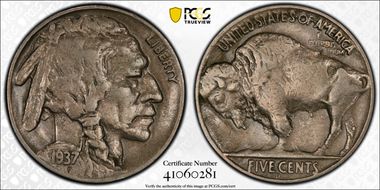 1937-D 5C 3 Legs VF30