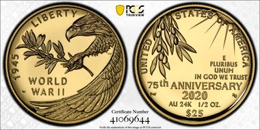 2020-W $25 End of World War II 75th Anniv. PR70DCAM