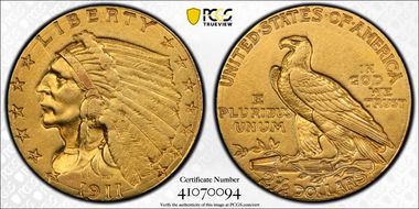 1911-D $2.50 Weak D N1