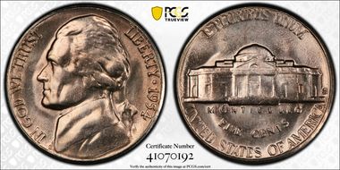 1954-S/D 5C Overmintmark, FS-501 MS65