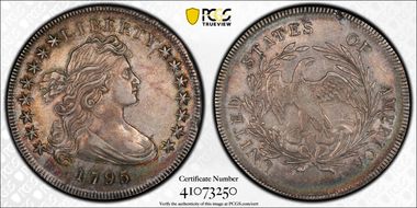 1795 $1 BB-51, Off-Center Bust AU55