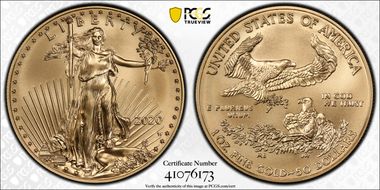 2020-W $50 Burnished Gold Eagle SP70