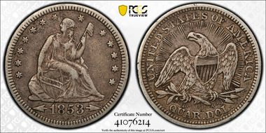 1853 25C Arrows and Rays VF35