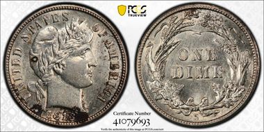 1916-S 10C Barber AU58