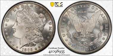 1885-CC $1 VAM 4, Doubled Dash MS65+ 