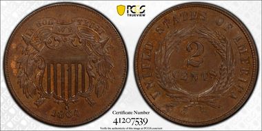 1864 2C Large Motto AU58BN