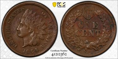 1864 1C L on Ribbon N1BN
