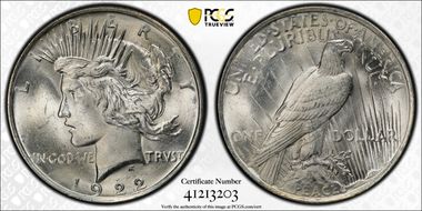 1922 $1 VAM 7, Doubled Wing MS63