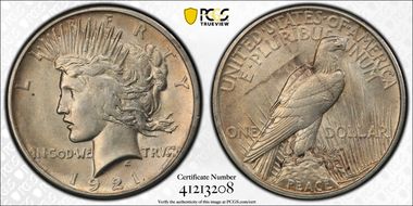 1921 $1 VAM 3, Line Thru L AU58