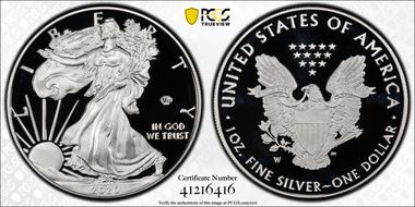 2020-W  $1 Silver Eagle - v75 Privy PR70DCAM