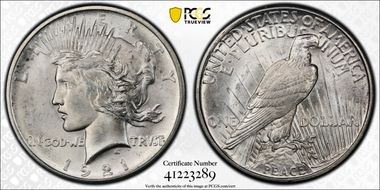 1921 $1 High Relief, Peace MS66+