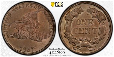 1857 1C Flying Eagle MS63