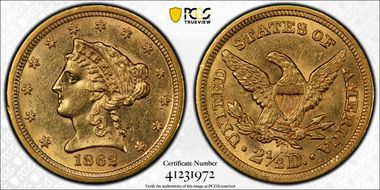 1862-S $2.50 MS61
