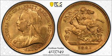 1893-S 1/2 Sov S-3881 Old Head MS61