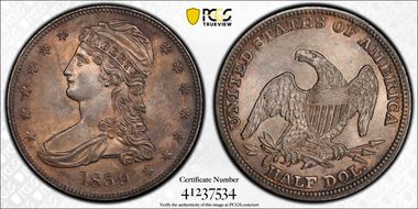 1839 50C Capped Bust MS62