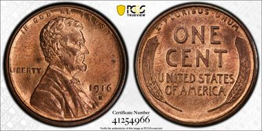 1916-S 1C MS64+ RD