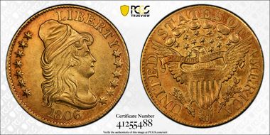 1806 $5 Knobbed 6, 7x6 Stars AU58