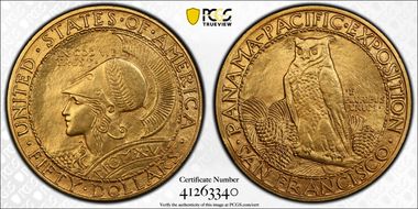 1915-S $50 Panama-Pacific, Round MS62