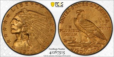 1911-D $2.50 Strong D AU58