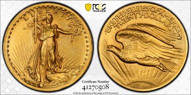 1907 $20 High Relief, Wire Edge MS62