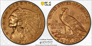 1911-D $2.50 AU53