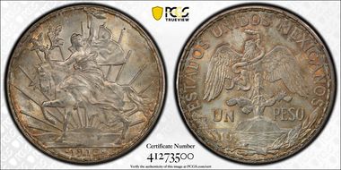 1913/2 Peso Caballito KM-453  Ag MS63