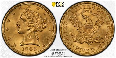 1906 $5 MS65
