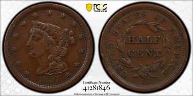 1857 1/2C VF25BN
