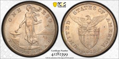 1908-S Peso KM-172  Ag MS62