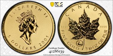 2001 $5 ML Viking - Au SP69