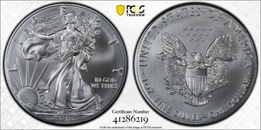 2016-W $1 Burnished Silver Eagle 30th Anniversary Lettered Edge SP70