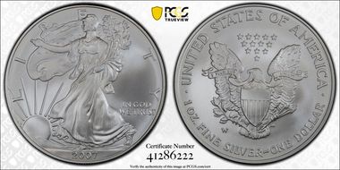 2007-W $1 Burnished Silver Eagle SP70