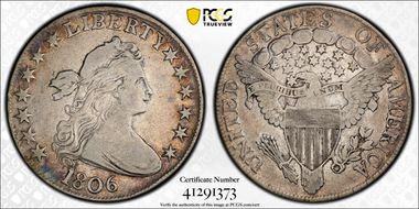 1806 50C Pointed 6, No Stem VF30