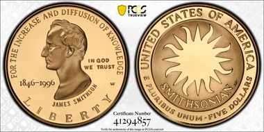 1996-W $5 Smithsonian PR69DCAM