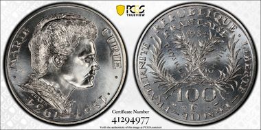 1984 100 Fr Curie Gad-899 MS69
