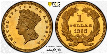 1858 G$1 PR65CAM
